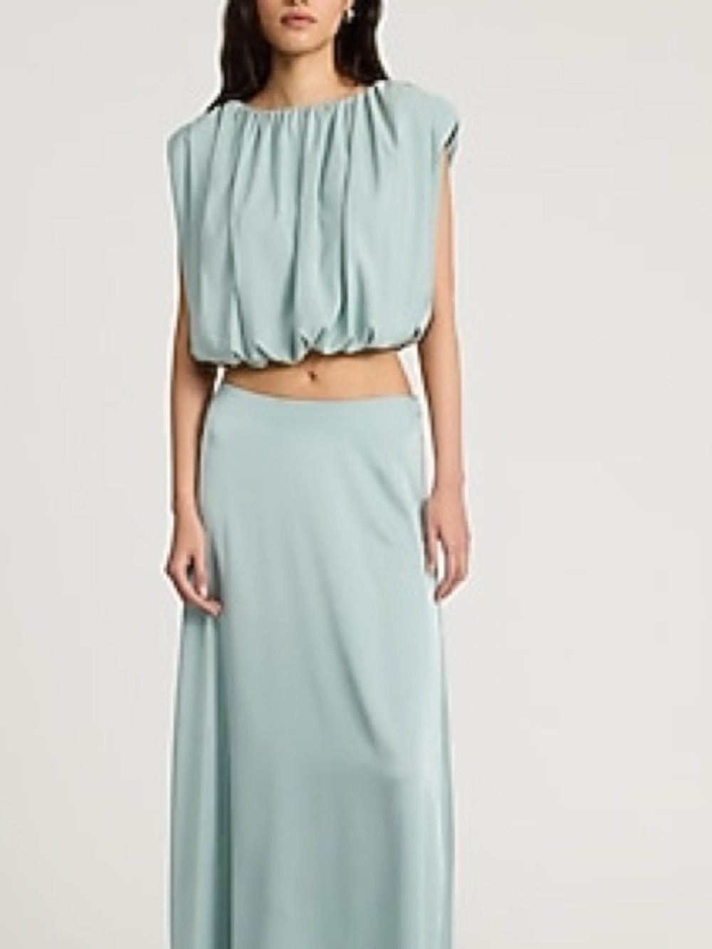 Express Crew Neck Cap‎ Sleeve Crop Top blouse shoulder pad feminine Sm